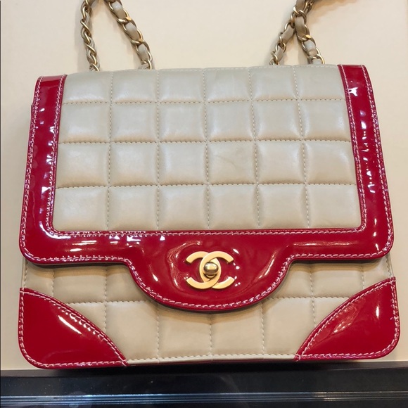 CHANEL Handbags - Chanel flap rare vintage tab beige red crossbody
